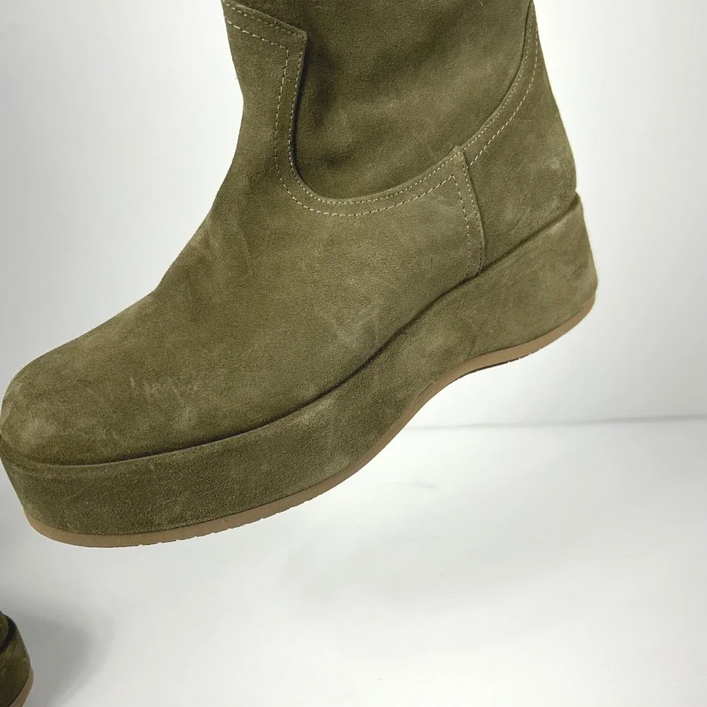 Paloma Barcelo Size 40 US 9.5 Olive Green Suede Over the Knee Platform Boots NEW